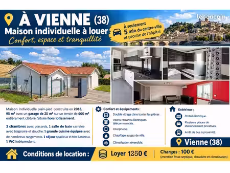 loue maison t4 de 2016 3 chambres proche hôpital de vienne (38)
