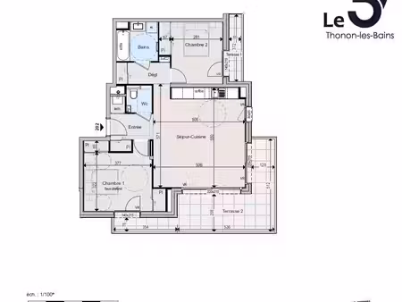 appartement 3 pièces de 68 30m² avec terrasses  cave et parking