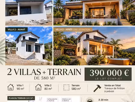 vente flash : 2 villas + terrain 580 m² – saint-leu – 390 000