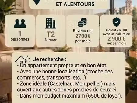 recherche apparetemment t2 sur montpellier en environ