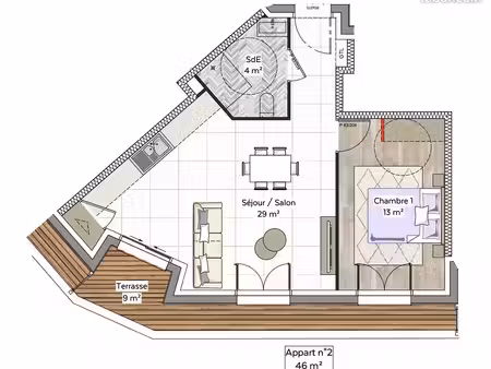 appartement 2 pièces 46 m²