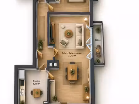 appartement 2 pièces 55 m²