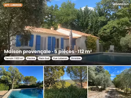 apt  luberon – maison 112 m²  piscine  terrain 1 933 m² divisible  plein sud