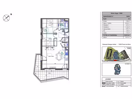 appartement 3 pièces de 65 51m² avec terrasse  cave et parking sécurisée
