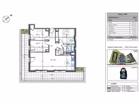 appartement attique 4 pièces de 82 93m² avec grande terrasse  cave et parking sécurisée