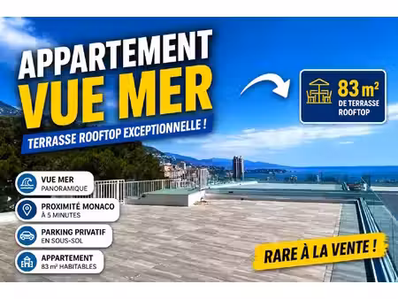 beausoleil - très bel appartement t3 à vendre avec somptueuse terrasse privative proche...