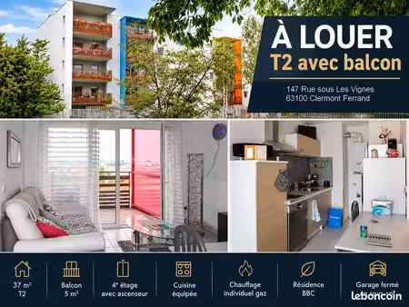 à louer – t2 avec balcon et garage fermé