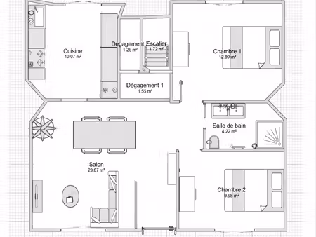 saint renan appartement t3 traversant et lumineux à deux pas du centre ville