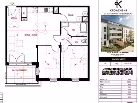 location appartement 3 pièces 69.65 m² à muzillac (56190)  880 €