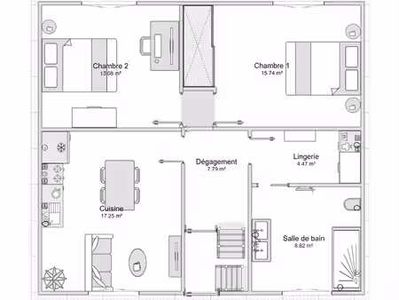 saint-renan  proche bourg : t3 d'environ 67 m² avec buanderie  grande salle d'eau et deux 