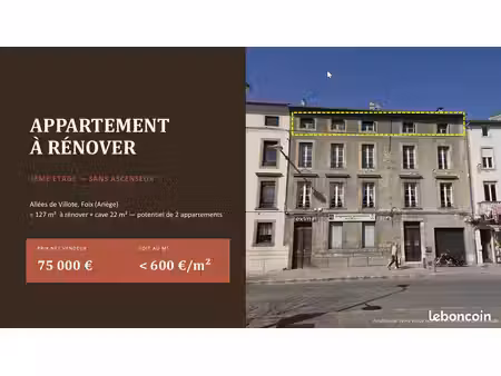 appartement 127m²/3eme/centre de foix/plein sud  à réfaire 75 000
