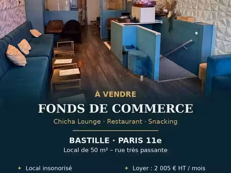 à vendre – fonds de commerce chicha / restaurant – emplacement premium bastille – paris 11