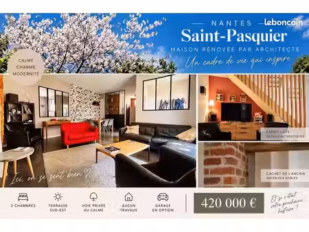 ☀️ maison de ville en impasse calme sur terrasse sud - 44000 st pasquier