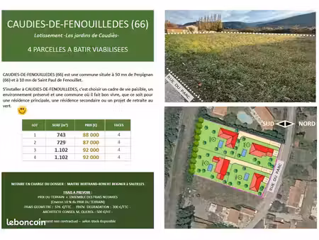 729 m² parcelle viabilisée sur lotissement de 4 parcelles en 4 faces