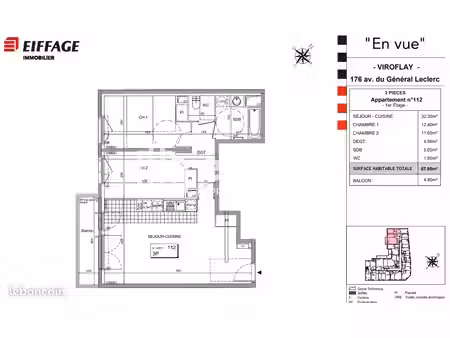 appartement 3 pièces 67.8m² à louer 1538 - viroflay 78220