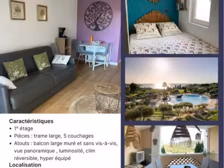 t1 26 m2 + balcon 8 m2 cap estérel village forte rentabilité locative
