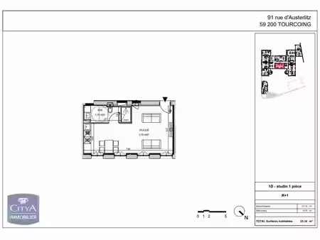 appartement à louer 1 pièce 33.34 m² - tourcoing (59) - 526€