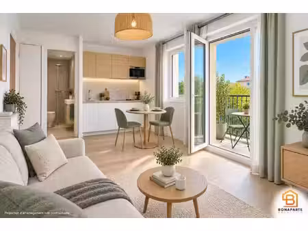 studio optimisé en 2 pièces de 34m² avec balcon de 11m² futur tram t1 en pied de résidence