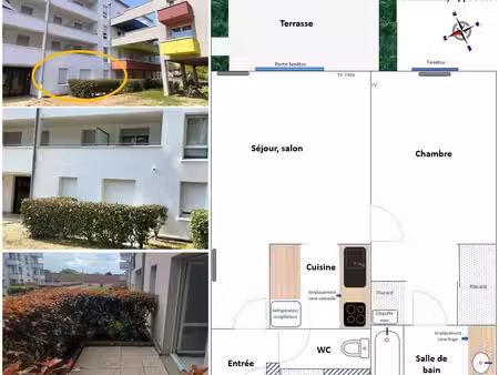 loue t2 42 m² avec terrasse et parking en sous/sol