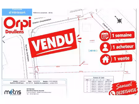 terrain hérissart m² t- à vendre  54 000 €