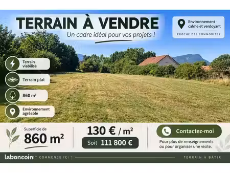 belle parcelle viabilisée de 860 m² – terrain plat