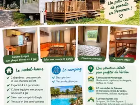 mobilhome 2 chambres avec terrasse sur emplacement à l’année