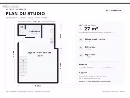 studio meublé rénové