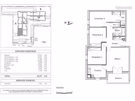 t4 de 85 m² vendu loué – terrasse  2 parkings – lunel