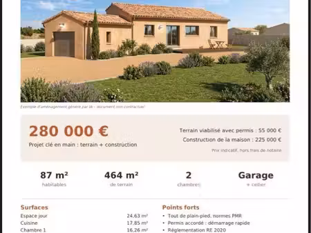 maison plain-pied pmr + terrain – taulhac – 280 000