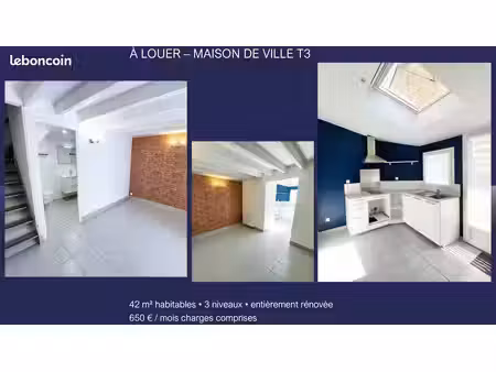 à louer – jolie maison de ville t3 entièrement rénovée – cholet