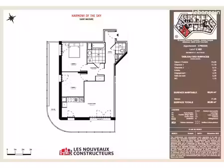 appartement 3 pièces 65 m²