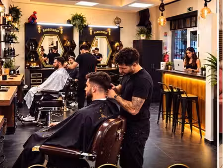barber shop équipé 7 postes – salon de coiffure avec stock