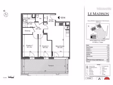 appartement 3 pièces 60 m²