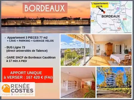 vente en nue propriété - f86 ans - bordeaux (33200)